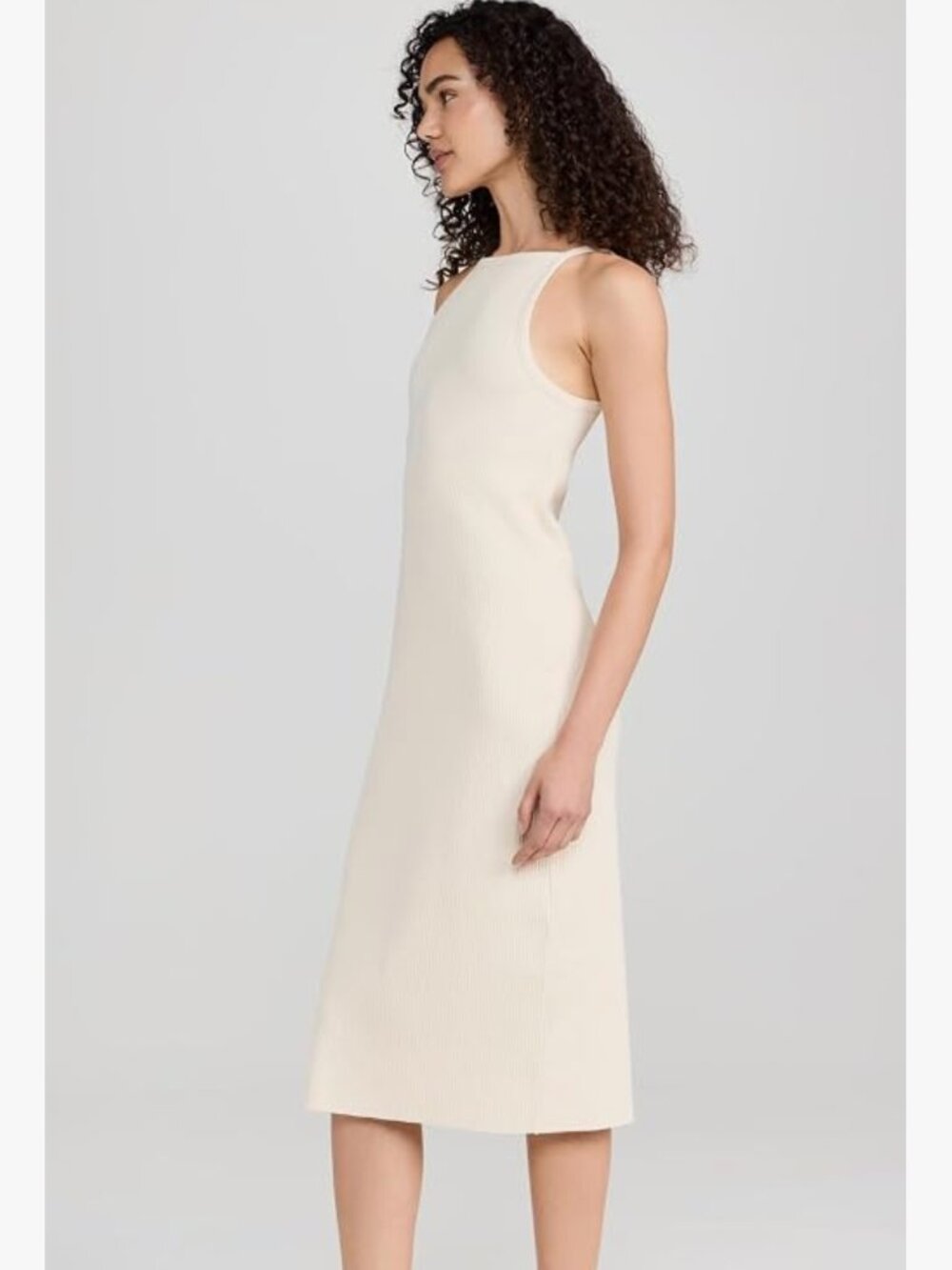 NWT Vince - Cotton-Blend Ribbed High-Neck Tank Dress in Flaxen - Medium